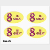 Sticker Ovale Huit est Grand Puffy Balloon Texte Anniversaire (Feuille)