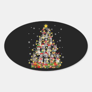 Sticker Ovale Husky Funny Sibérien Husky Santa Hat Noël