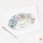 Sticker Ovale Hydrangea Rose Bleu Poussiéreux Merci Ovale (Enveloppe)