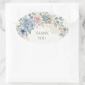 Sticker Ovale Hydrangea Rose Bleu Poussiéreux Merci Ovale (Sac)