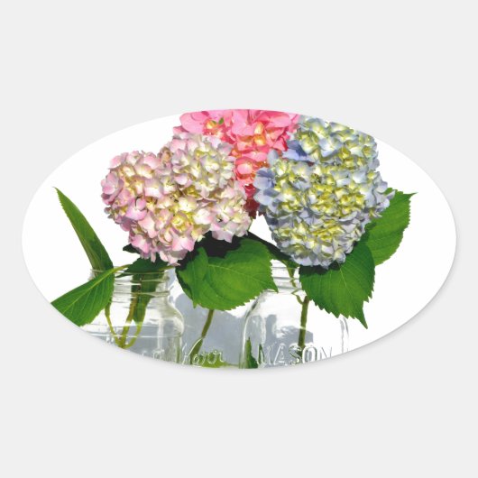Sticker Ovale Hydrangeas et jarre de Mason (Devant)