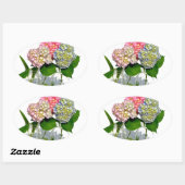 Sticker Ovale Hydrangeas et jarre de Mason (Feuille)
