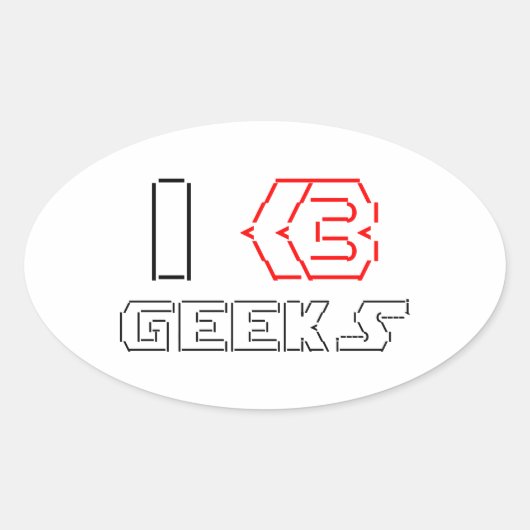 Sticker Ovale I Heart Geek ASCII ART (Devant)