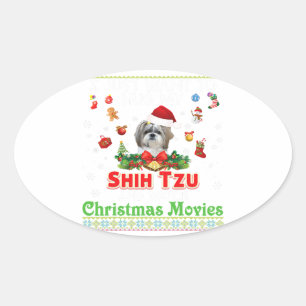 Sticker Ovale I Just Want To Hug My Shih Tzu And Watch Christmas