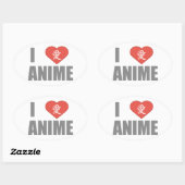 Sticker Ovale I love animes (Feuille)