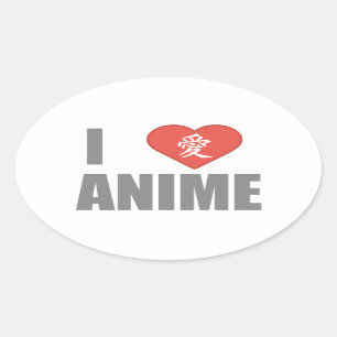Sticker Ovale I love animes