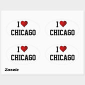 Sticker Ovale I Love Chicago (Feuille)