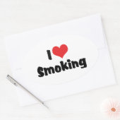 Sticker Ovale I Love Coeur Fumer - Tabac Fumeurs de cigarettes (Enveloppe)