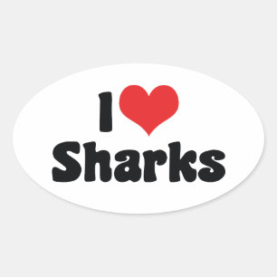 Sticker Ovale I Love Heart Sharks - Shark Lover