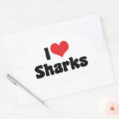 Sticker Ovale I Love Heart Sharks - Shark Lover (Enveloppe)