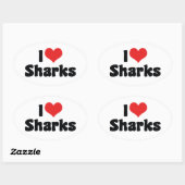 Sticker Ovale I Love Heart Sharks - Shark Lover (Feuille)