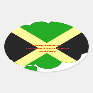 Sticker Ovale I Love Jamaica Text on Flag Art Print