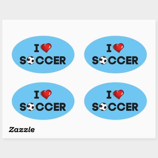Sticker Ovale I Love Soccer, texte noir avec coeur rouge (Feuille)