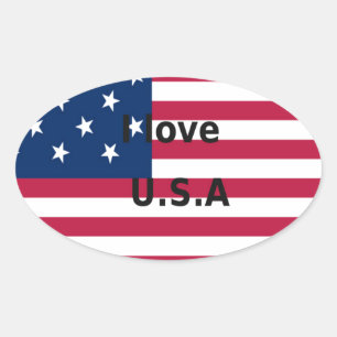 Sticker Ovale I Love U.S.A. Swirl : Patriotic Heart Art Imprimer