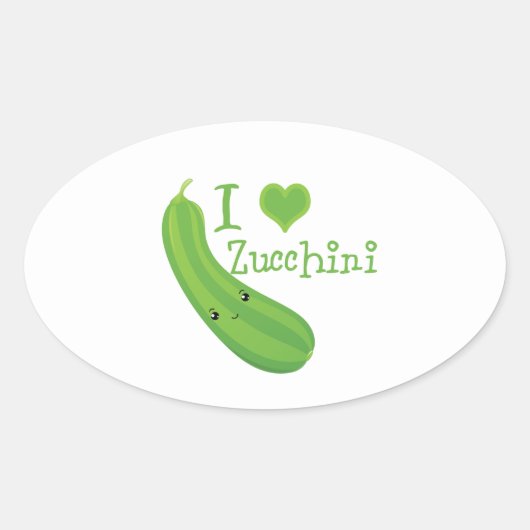 Sticker Ovale I Love Zucchini Smiling Kawaii Zucchini (Devant)