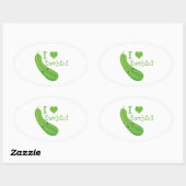 Sticker Ovale I Love Zucchini Smiling Kawaii Zucchini (Feuille)