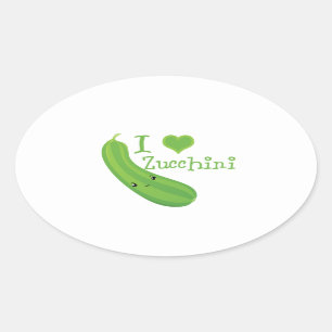 Sticker Ovale I Love Zucchini Smiling Kawaii Zucchini