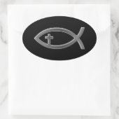 Sticker Ovale Ichthus - Symbole chrétien du poisson avec Crucifi (Sac)