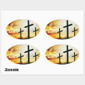 STICKER OVALE IL EST RENDU - ILLUSTRATION DE PÂQUES (Feuille)