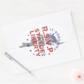 Sticker Ovale Il ne dit pas RSVP sur la statue de la liberté (Enveloppe)