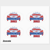 Sticker Ovale Illinois avec Romney 2012 (Feuille)