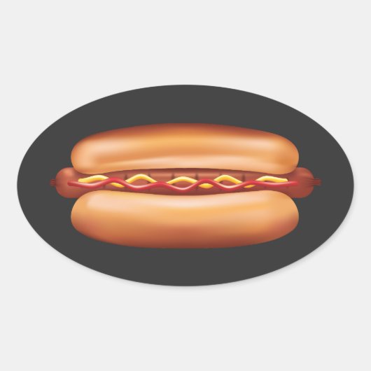 Sticker Ovale Illustration de Hot Dog Fast Food (Devant)