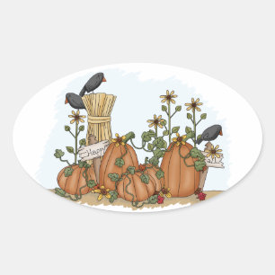 Sticker Ovale Illustration de l'automne des Citrouilles et des c