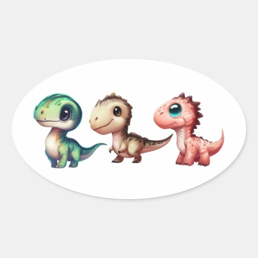 Sticker Ovale Illustration des dinosaures de bébé mignons (Devant)