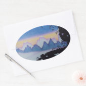 Sticker Ovale Illustration du paysage du coucher du soleil sur l (Enveloppe)