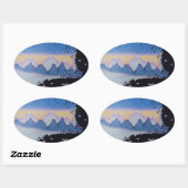 Sticker Ovale Illustration du paysage du coucher du soleil sur l (Feuille)