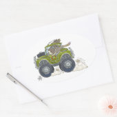 Sticker Ovale Illustration d'un éléphant conduisant une jeep. (Enveloppe)