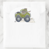 Sticker Ovale Illustration d'un éléphant conduisant une jeep. (Sac)