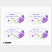 Sticker Ovale Illustration Florale Violette Blanche Et Verte (Feuille)