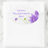 Sticker Ovale Illustration Florale Violette Blanche Et Verte (Sac)