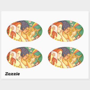 STICKER OVALE IMAGINAIRE MERMAID SISTERHOOD PARTAGER DES SAVOIRS