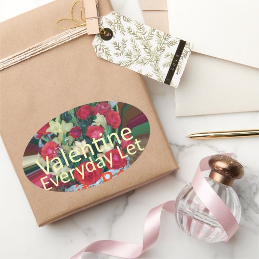 Sticker Ovale Impression d'art de la Saint-Valentin (Cadeaux)