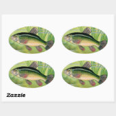 Sticker Ovale Impression de poisson à Tenue vintage (Feuille)