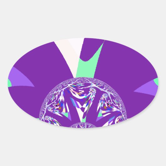 Sticker Ovale Imprimante d'art bleu rétro Cyan Kaleidoscope (Devant)