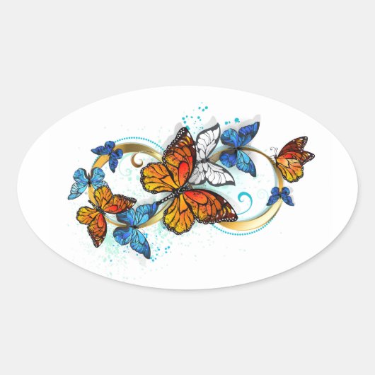 Sticker Ovale Infinité de papillons monarques (Devant)
