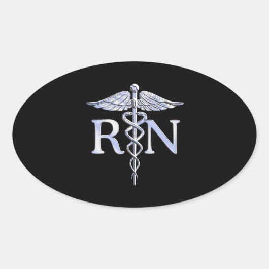 Sticker Ovale Infirmière inscrite RN Silver Caduceus Snakes Blac (Devant)