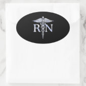 Sticker Ovale Infirmière inscrite RN Silver Caduceus Snakes Blac (Sac)