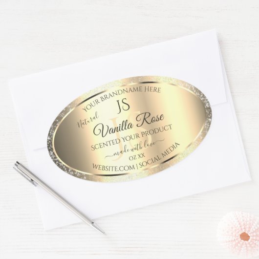 Sticker Ovale Initiales à Parties scintillant douce Shimmery Gol (Enveloppe)