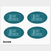 Sticker Ovale Initiales Modernes & Nom | Sarcelle Foncé & Bleu C (Feuille)