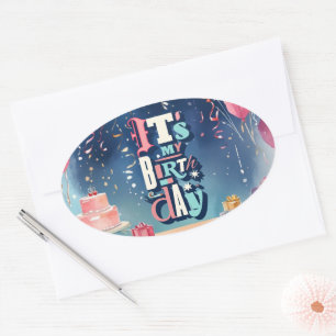 Sticker Ovale Invitation de fête d'anniversaire
