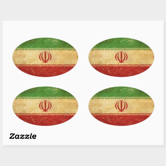 Sticker Ovale Iran - Drapeau Vintage (Feuille)