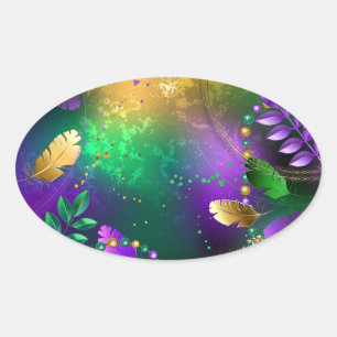 Sticker Ovale Iridescente mardi gras arrière - plan avec perles