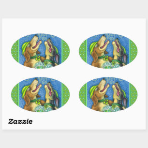 STICKER OVALE IRLANDAIS HOUND CHIENS, ST. PATRICK'S DAY GREEN BE
