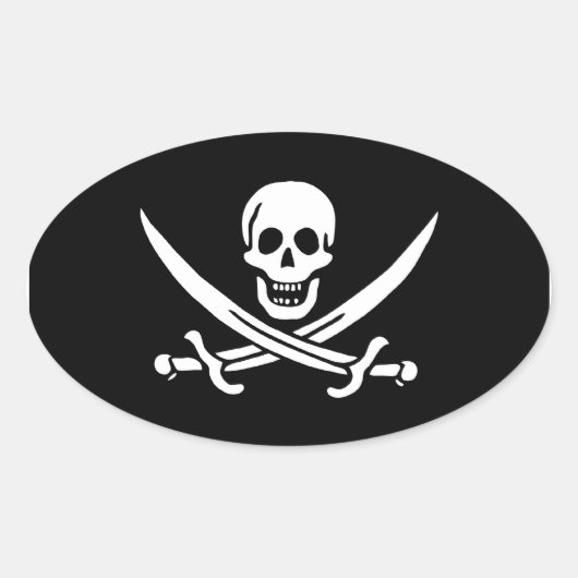 Sticker Ovale Jack Rackham; drapeau Jolly roger; pirate (Devant)