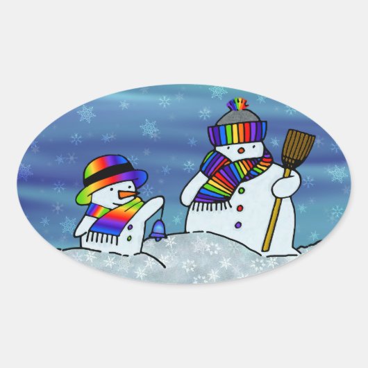 Sticker Ovale J'adore l'hiver ! (Devant)