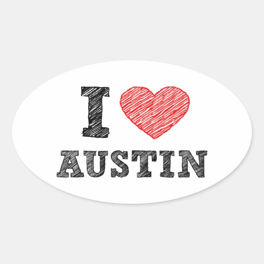 Sticker Ovale J'aime Austin (Devant)